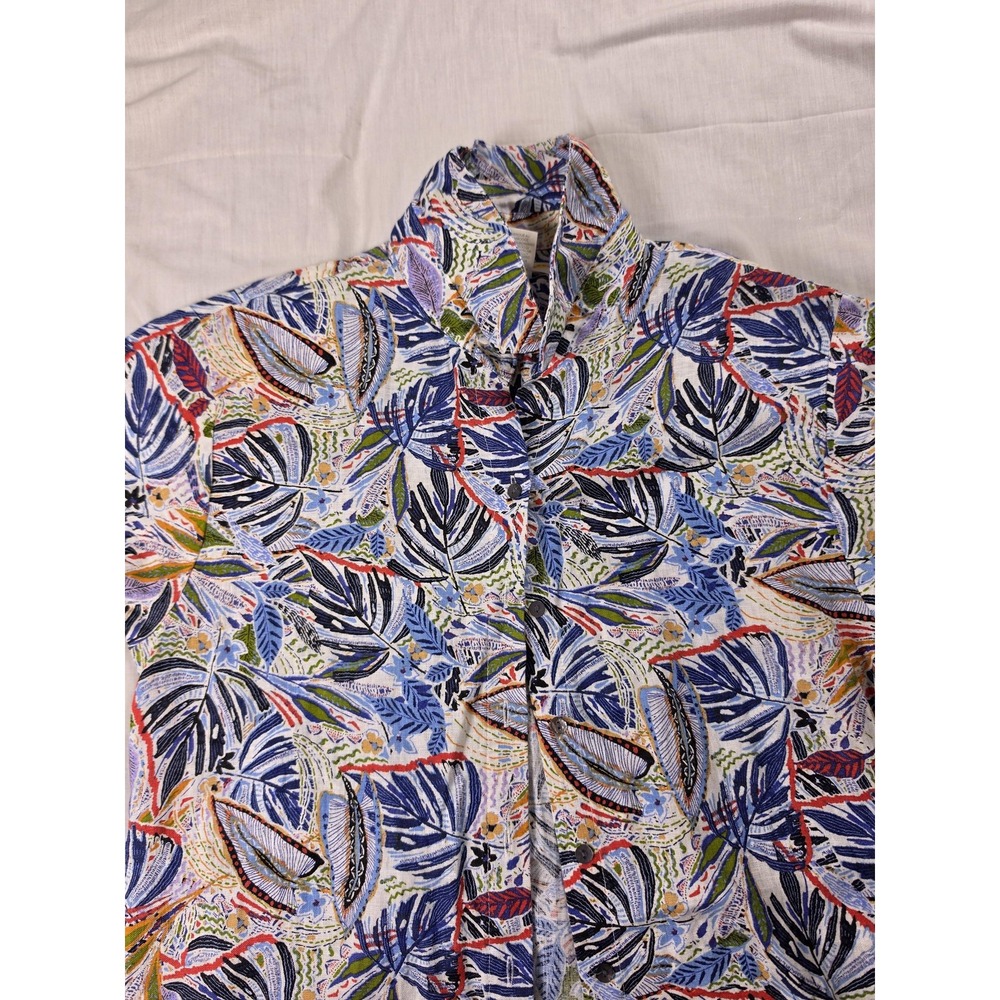 C&C California Dress Womens Small Multicolor Linen Floral Shirt Dress Casual